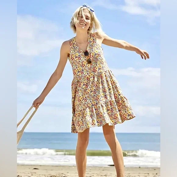 Toad &Co Marley Tiered Sleeveless Dress Womens Sz M In Barley Multi Floral Print - Picture 3 of 16